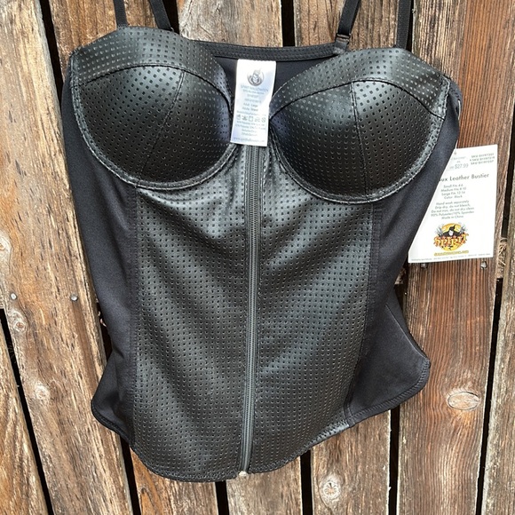 Spirit Halloween Bustier Black Faux Leather Large New Zip Front Sexy Costume - Picture 3 of 6